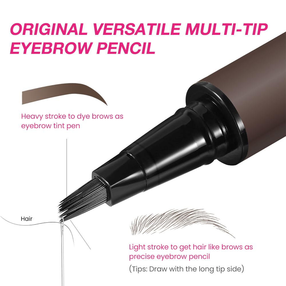 Kaely Microblading Eyebrow Pen with Multiple Fork Tips, Square Brush Magic Eyebrow Contouring Pen Waterproof, 3d Eye Brow Pencils for Women, Create Natural Hair-Like Brows, 103 Black Brown