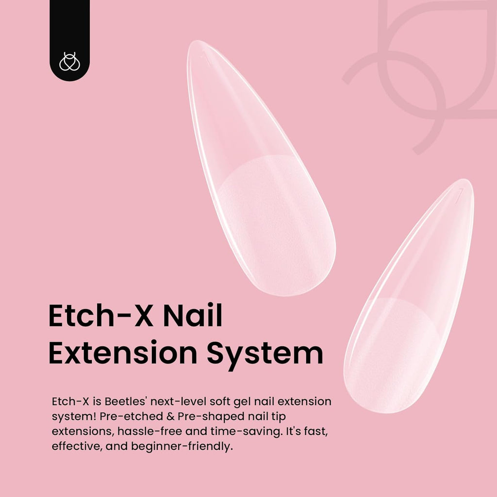 Beetles Gel Nail Tips Etch-X, Stiletto Medium, 288Pcs 12 Sizes, Pre-Etched Half Matte Full Cover Soft Acrylic False Nail Tips Pre-Shaped Easy DIY Fall Halloween Nail Extension Salon Gift for Women