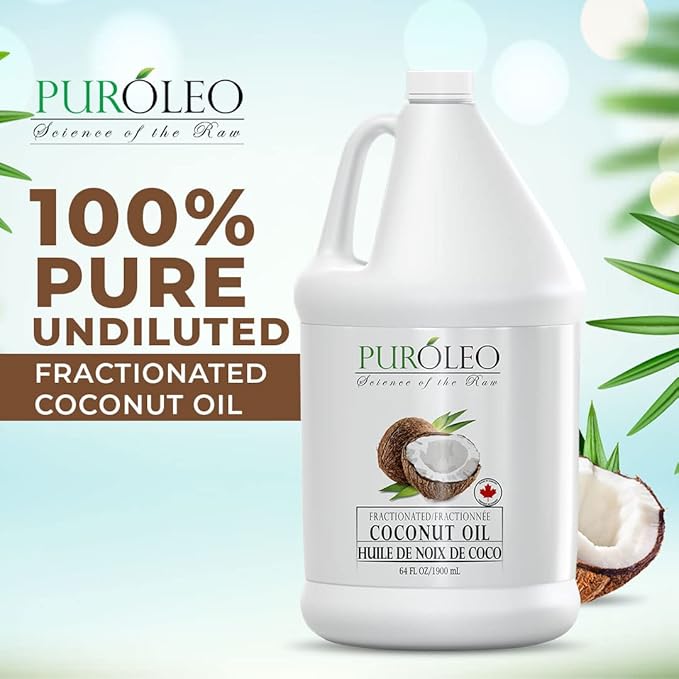 PUROLEO Fractionated Coconut Oil 64 Fl Oz/1900 ML (Packed in Canada) 100% Natural and odorless Moisturizer & Carrier Oil l Hair Skin Body, Aromatherapy, Massage, Makeup Remover