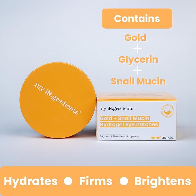 My Ingredients Gold & Snail Mucin Hydrogel Eye Patches 30 Pairs- Dark Circle and Puffy Eye Treatment, Energizing Solution for Tired Eyes, Korean Under Eye Patches for Dark Circles and Undereye Bags