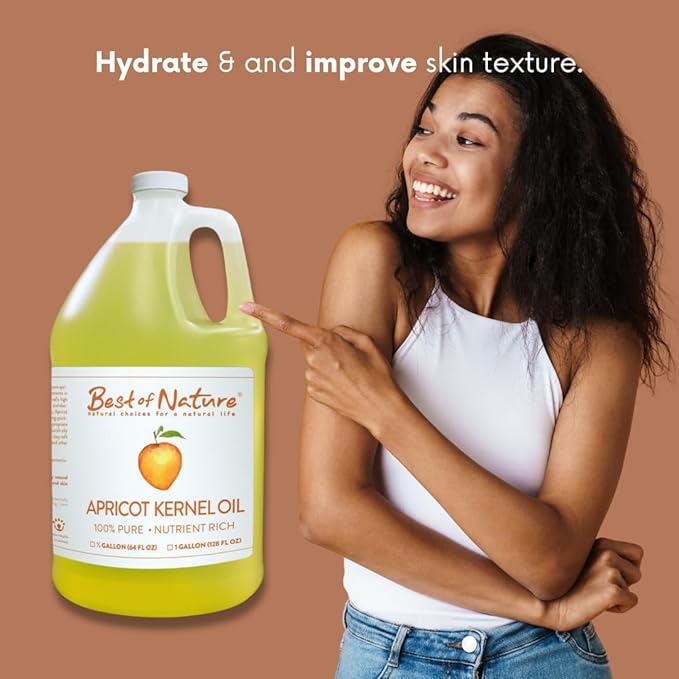 Best of Nature 100% Pure Apricot Oil – Lightweight Massage & Body Oil, Unscented Moisturizer for Hair, Skin, Face, Ideal Carrier Oil for Essential Oils, Half Gallon (64 fl oz)