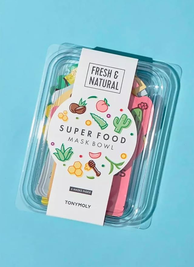 TONYMOLY Super Food Mask Bowl, Sheet Face Mask Set, Korean Skincare to Replenish & Hydrate Tired Skin, 0.74 oz