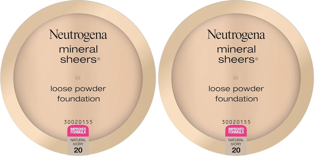 Neutrogena Mineral Sheers Lightweight Loose Powder Makeup Foundation with Vitamins A, C, & E, Sheer to Medium Buildable Coverage, Skin Tone Enhancer, Face Redness Reducer, Natural Ivory 20,.19 oz