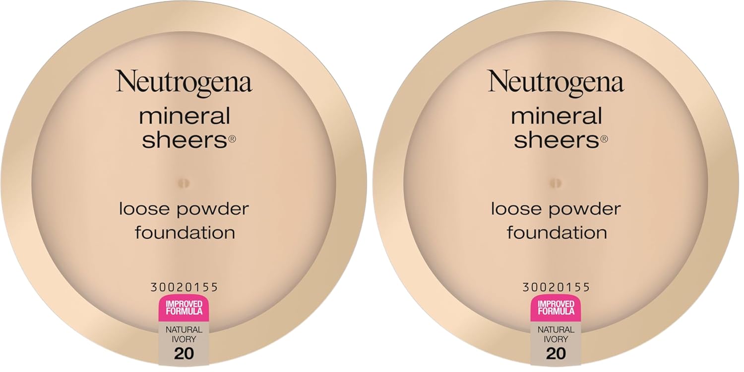 Neutrogena Mineral Sheers Lightweight Loose Powder Makeup Foundation with Vitamins A, C, & E, Sheer to Medium Buildable Coverage, Skin Tone Enhancer, Face Redness Reducer, Natural Ivory 20,.19 oz