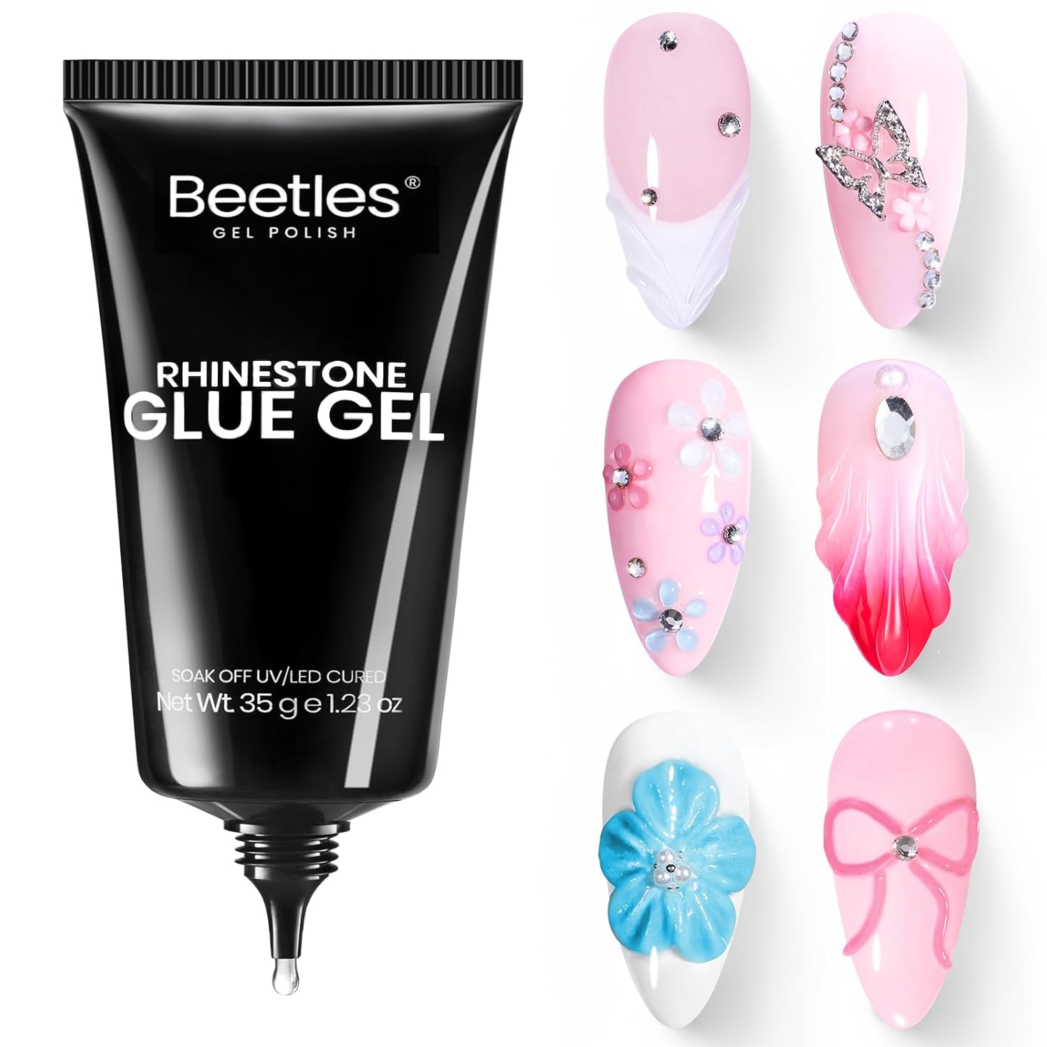 Beetles Rhinestone Glue for Nails, Gel Nail Glue for Nail Charms Decoration Super Strong Bling Gem for Nail Art Jewels Crystals Beads Diamonds 3D Beauty Gift
