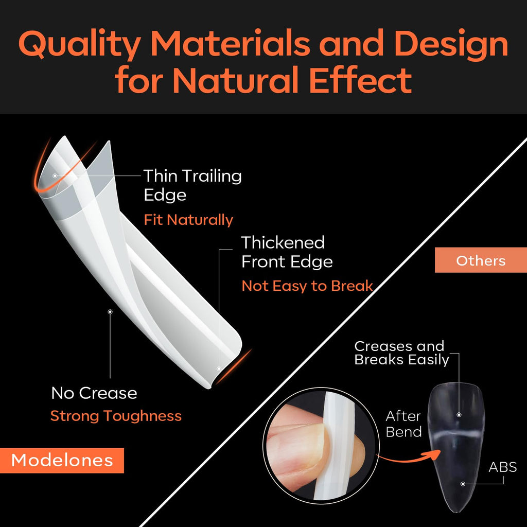 modelones French Nail Tips, 500 Pcs Natural Medium Square Half Cover Nail Tips Gel Milky White Soft Fake Extensions Acrylic 10 Sizes with Box