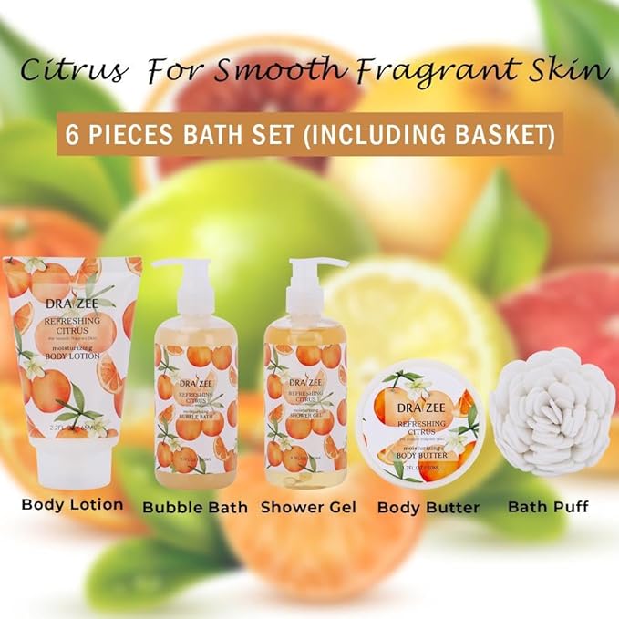 Draizee Mothers Day Gifts for Mom - Spa Gift Baskets for Women - 8 Pcs Luxury Citrus Scented Heel Shoe Design Bath and Body Spa Set - Self Care Package for Women, Present for Mom-Body Care Set for Her
