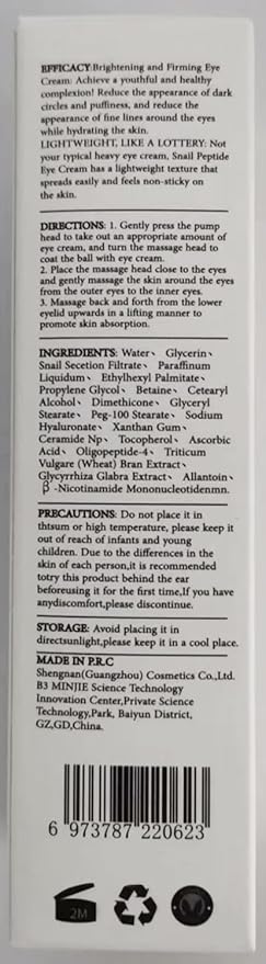 Snail Peptide Under Eye Cream with 73% Snail Mucin & 2% Nicotinamide for Dark Circles, Puffiness & Wrinkles, with 360° Massaging Roller Ball, 0.57 fl oz