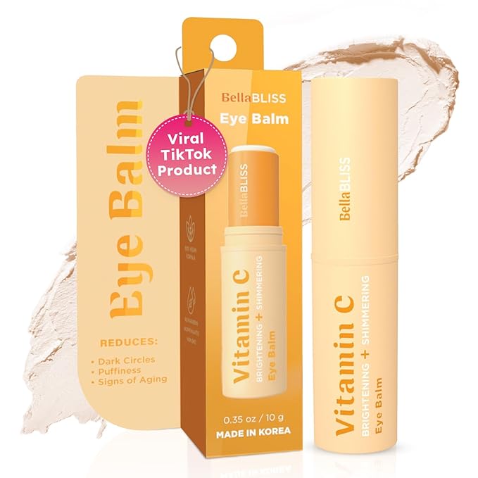 BellaBLISS Vitamin C Eye Balm Stick – Lightweight Under Eye Cream for Puffiness, Dark Circles & Wrinkles – Made in Korea – 0.35 oz / 10 g – Pack of 1