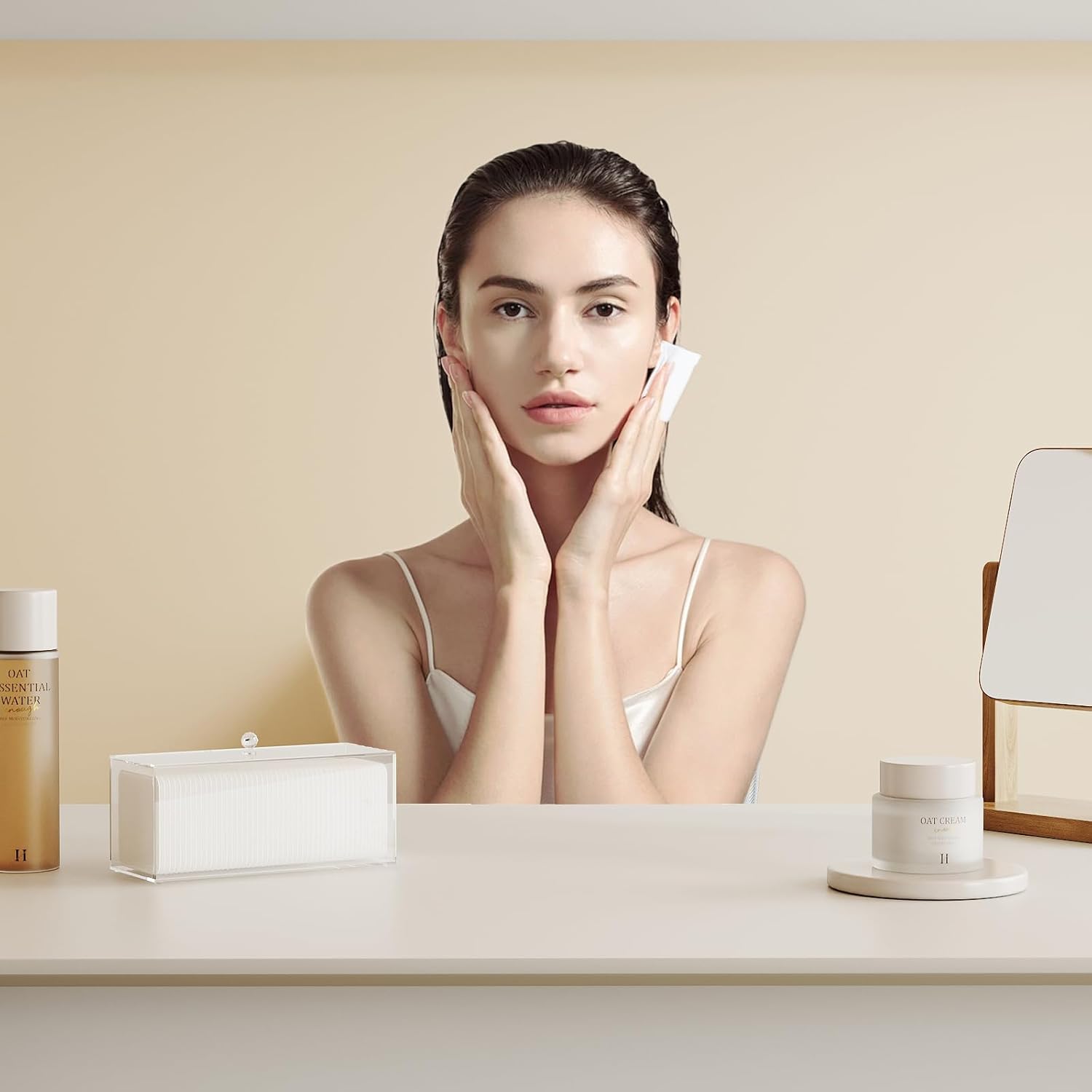 Acrylic Clean Pad Storage Box for Clean Skin Club - Cotton Holder, Square Organizer (Pads Not Included) - Horizontal With Lid