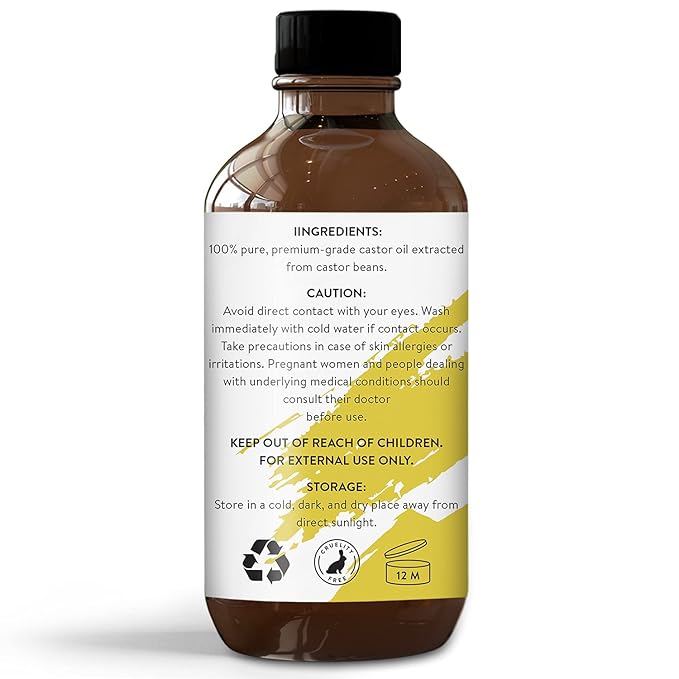 FLORONA Castor Oil 4 fl oz for Hair, Lashes & Brows 100% Pure & Cold-Pressed USDA Certified Organic to Strengthen, Moisturize & Condition