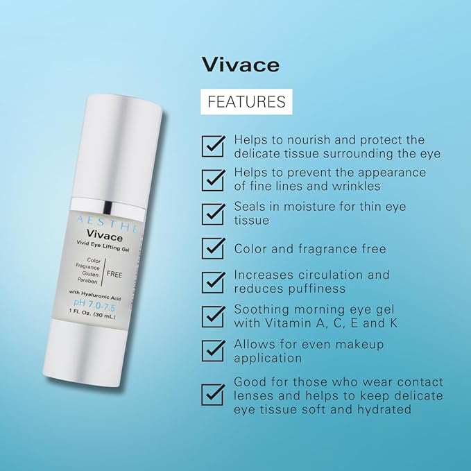 Aesthe Vivace Eye Lifting Gel - Revitalize & Firm - Natural Botanical Ingredients - Morning Skincare - Cucumber Extract, Sea Kelp, Hyaluronic Acid & More - Suitable for All Skin Types- 1 fl oz