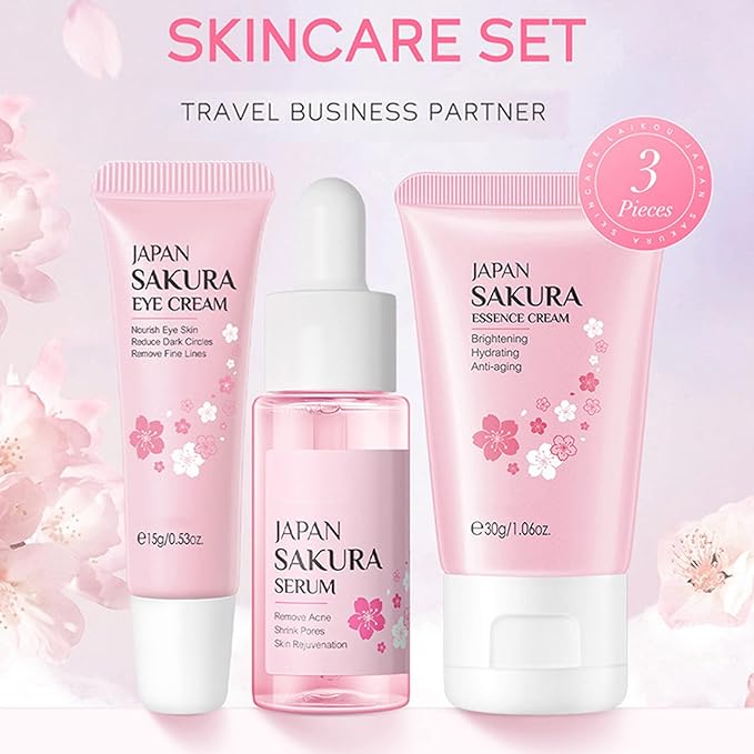 Skin Care Gift Set Serum,Skin Essentials Travel Kit 3-Step Skincare Routine - Serum,Eye Serum,Essence Cream,Facial Care Kit for Pores,Exfoliate Skin Care for Teenage Girls Her (SetE)