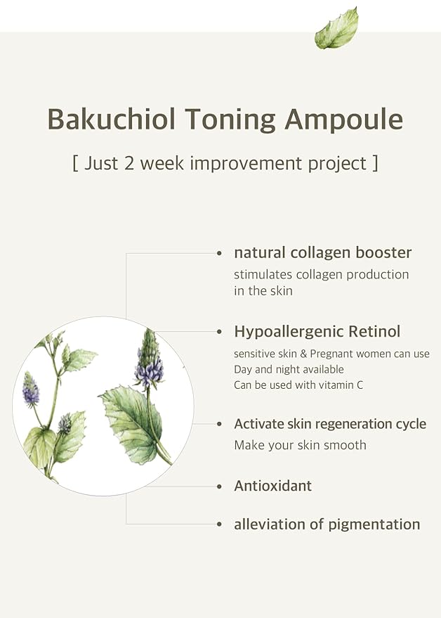 [FINDIVE OFFICIAL] Bakuchiol Toning Ampoule, 3% Bakuchiol, Plan-Based Retinal Alternative, Pure Vitamin C, Pure Vitamin E, Bisabolol, Brightning, Anti Wrinkle Serum, 1.01fl.oz