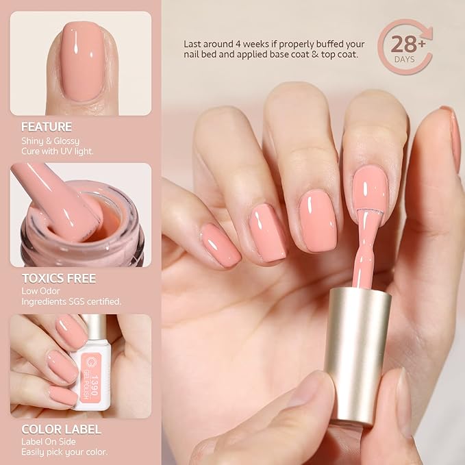 GAOY Nude Pink Gel Nail Polish Set and Cuticle Oil, 20ml Cuticle Care Strengthener Oil
