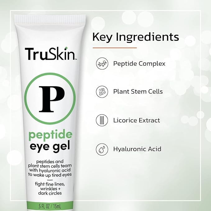 TruSkin Peptide Eye Gel – Improve Look of Dark Circles & Lines for Brighter-Looking Eye Area – Under Eye Care with Peptides, Plant Stem Cells, Hyaluronic Acid – Wake Up Tired Eyes, 0.5 fl oz