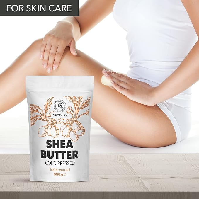 Shea Butter 17.5 Oz (500g) - Unrefined Raw/Pieces - Africa - Ghana - 100% Pure Shea Butter Body Butter - Cosmetic Grade - for Hair Skin Lip Face Feet Body Care - Massage - AROMATIKA