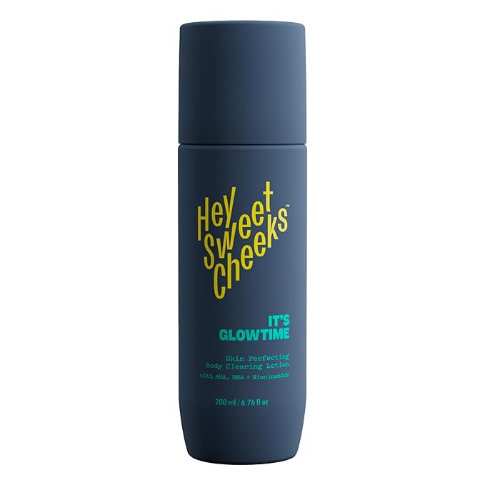 Skin Perfecting Body Blemish Treatment Lotion, AHA & BHA Glycolic Acid Body Lotion for Butt Blemish, Dark Spots, and Radiant Glow, It's Glowtime by Hey Sweet Cheeks, 6.76 oz