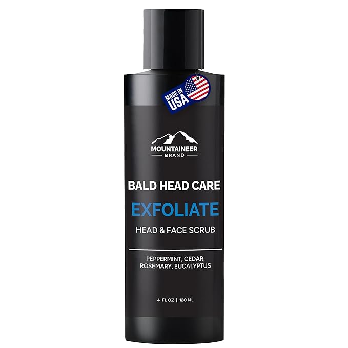 Mountaineer Brand Natural Bald Head Exfoliator with Fresh & Natural Scent | Scalp & Face Exfoliating Scrub | Bald Head Care for Men | Made in West Virginia | Exfoliate | 4oz