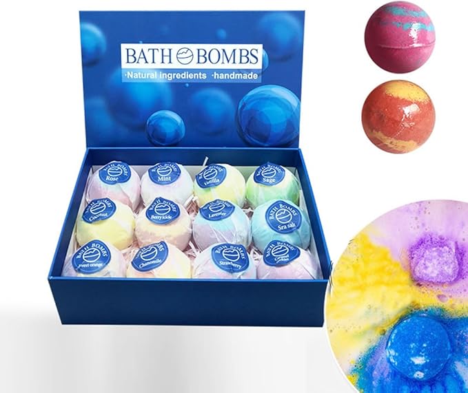Bath Bombs Salt Balls,12 PCS Gift Set,Vanilla Lavender l Rose Extract Essential Oils,Moisturizing Dry Skin,Fizzy Spa,Relaxing,Bubble Bath Bomb for Gifts Idea for Men Women