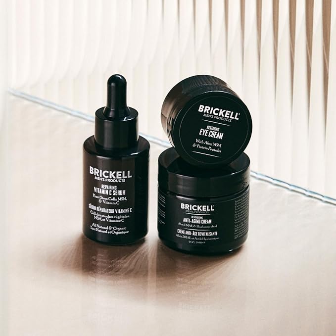 Brickell Men's Advanced Anti-Aging Routine, Night Face Cream, Vitamin C Facial Serum and Eye Cream, Natural and Organic, Unscented, Skin Care Gift Set