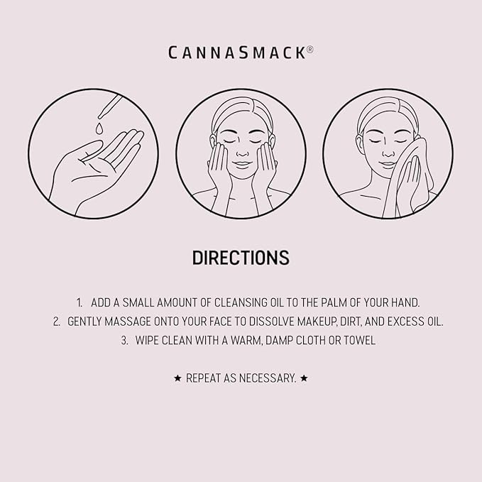 CannaSmack Cleansing Oil - Gentle Daily Face Cleanser & Makeup Remover with Hemp Seed, Argan, & Rosehip - Hydrating, Non-Drying Formula for All Skin Types, 4 oz