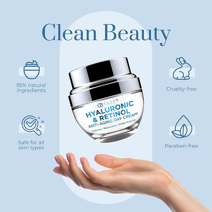 Hyaluronic Acid & Retinol Daily Face Moisturizer - Dermatologist Tested, Reduces Wrinkles, Fine Lines & Hyperpigmentation, Clean Beauty, Cruelty-Free Korean Skin Care, All Skin Types