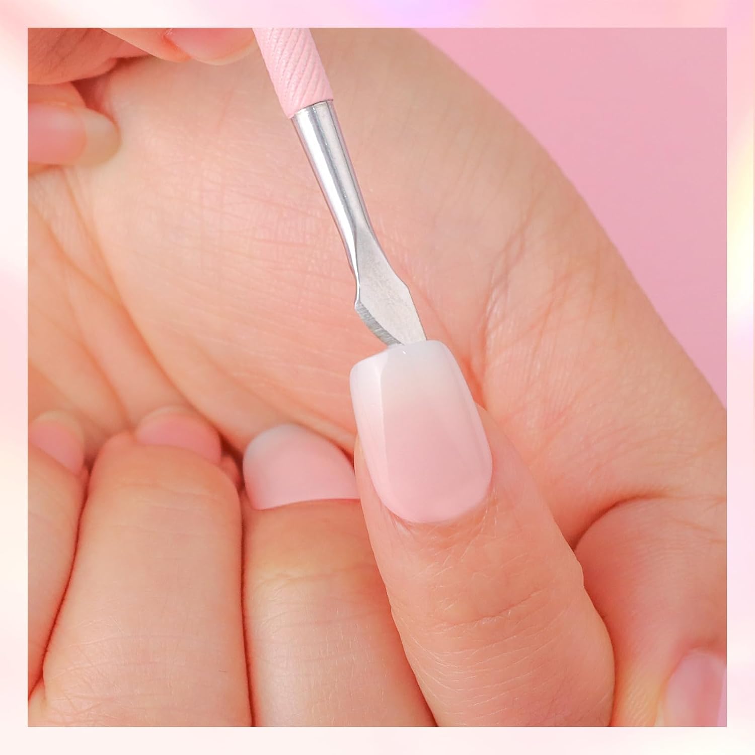 Makartt Cuticle Pusher, Pink Cuticle Remover, Professional Stainless Steel Nail Cleaner Dual Ended Spoon Pusher and Cutter Cuticle Care Nail Prep for Manicure Pedicure Nail Art