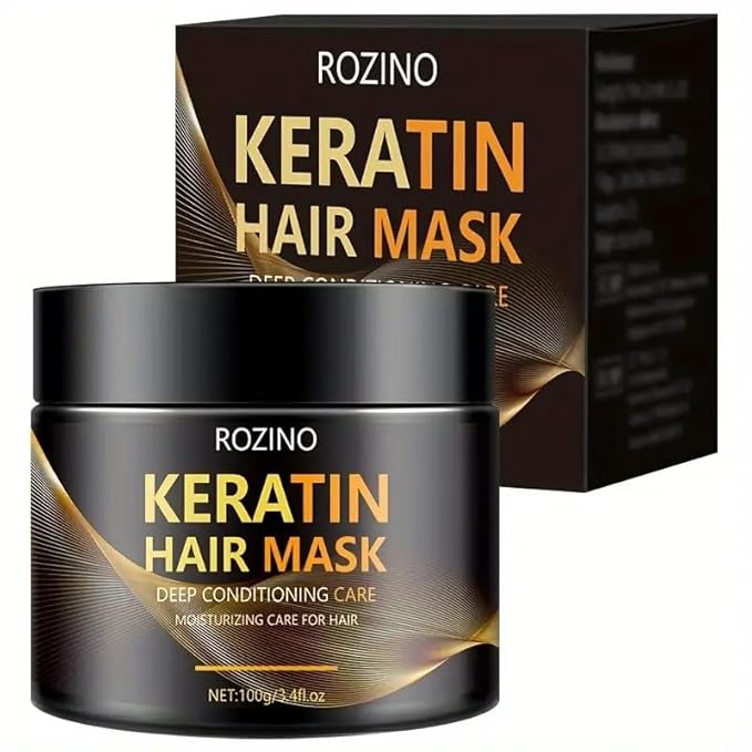 ROZINO Keratin Hair Mask – Deep Conditioning Treatment for Dry, Damaged, and Frizzy Hair, Infused with Aloe Vera & Natural Oils for Intense Hydration, Frizz Control & Shine, for All Hair Types (100g)