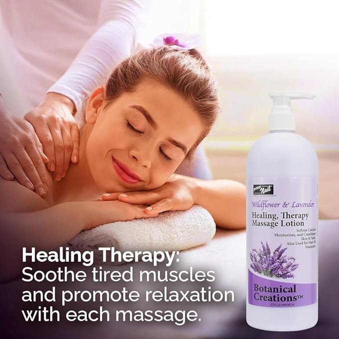 PRO NAIL - Healing Therapy Massage Lotion - Professional Pedicure, Body and Hot Oil Manicure, Infused with Natural Oils, Vitamins, Panthenol and Amino Acids (Lavender, 32 Ounce)
