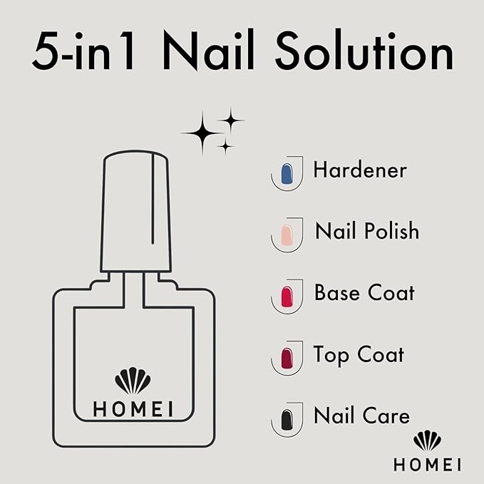 Nail Strengthener from Japan, Nail Hardener with Aloe Vera, Tea Tree Oil& Keratin for Healthy 5-in-1 Nail Solution Including Base Coat, Nail Color, Hardener, Top Coat & Nail Care, Cranberry Red