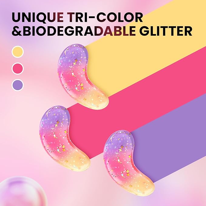 Under Eye Patches (24 Pairs) - New Tri-color Glitter Eye Gel Pads for Dark Circles Puffy Eyes,Under eye Bags,Wrinkles|Natural Collagen Under Eye Mask Patches, Gel Under Eye Patches