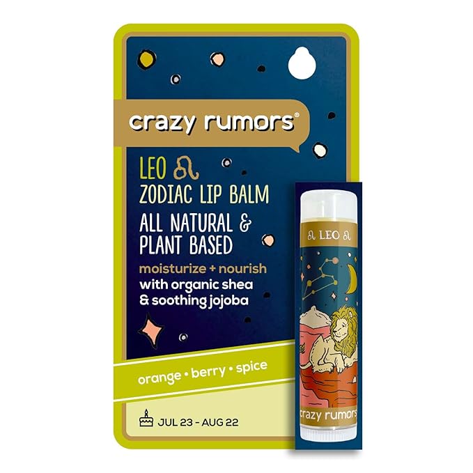Crazy Rumors Leo Zodiac All Natural, Plant Based Lip Balm to Moisturize and Nourish your Lips - Fire Blend (Sweet Orange, Fresh Berry, Aromatic Spice)