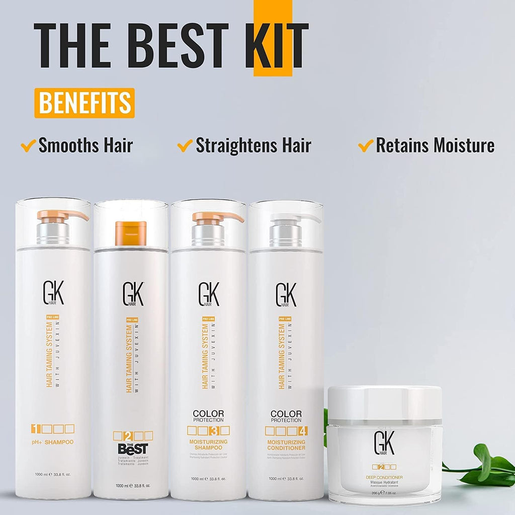 GK HAIR Global Keratin The Best Kit (33.8 Fl Oz/1000ml) Smoothing Keratin Hair Treatment Professional Brazilian Complex Blowout Straightening For Silky Smooth & Frizz Free Hair