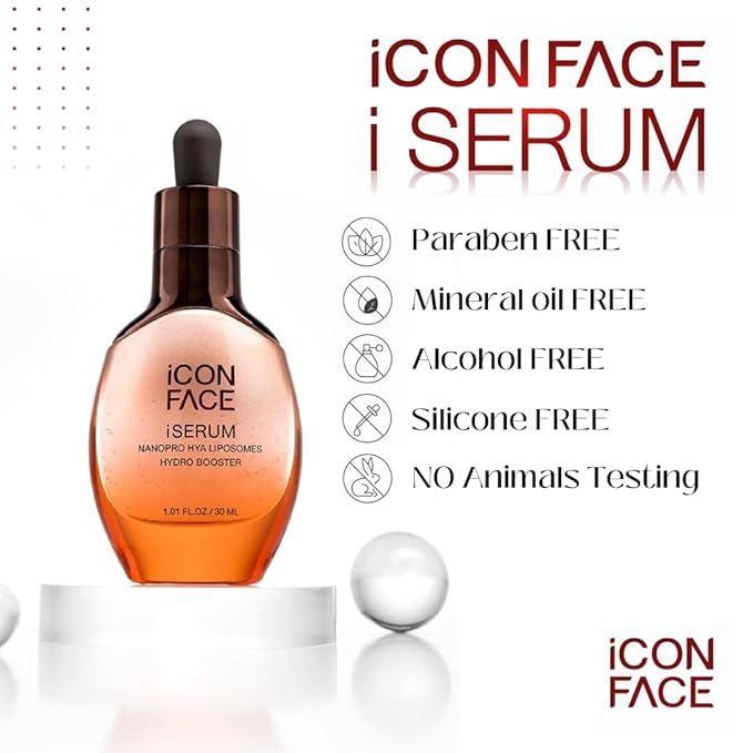 iCon Face iSerum - 20x Nano Hyaluronic Acid Ageless Hydro Booster Serum, 12Hour Moisturizing & Collagen Production, Age Defying, Natural Arbutin, Pearl Extract, 30ml