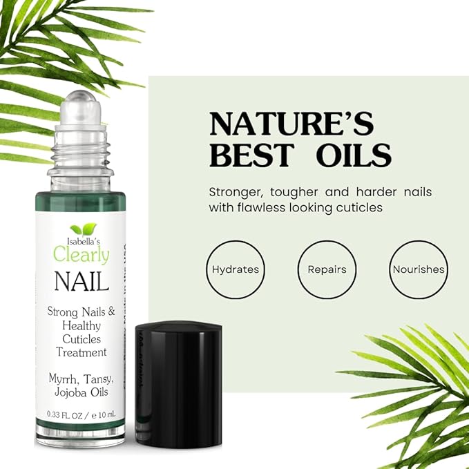Isabella's Clearly NAIL and Cuticle Oil for Strong Nails and Soft Cuticles | Strengthening Roll On Nail Oil with Tea Tree, Jojoba and Blue Tansy to Repair and Nourish | Natural Essential Oil Blend