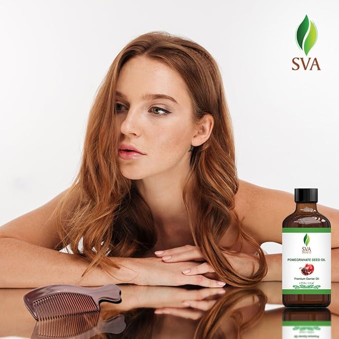 SVA Pomegranate Seed Oil Organic - 4 Fl Oz – 100% Natural Cold Pressed Organic Pomegranate Oil - for Face, Skin Care, Hair Care, Scalp Massage & Body Massage – Carrier Oil with Dropper