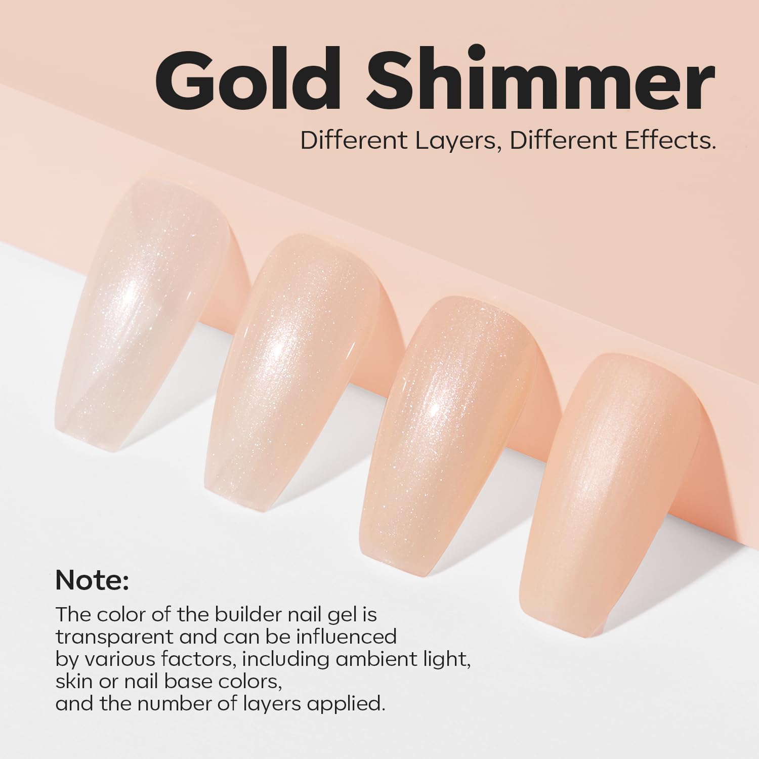 modelones Builder Nail Gel, 8-in-One Gold Shimmer Builder, Champagne Sparkle Glitter Rubber Color Base Gel Polish LED Lamp Cured, Apex Building Strengthener Extension for Home DIY Salon Girls