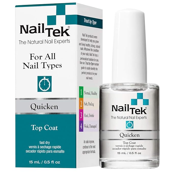 Nail Tek Quicken Quick Dry Top Coat Nail Polish for All Nails Types, 0.5 oz, 2 Pack