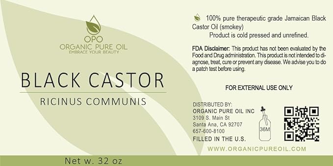 Unrefined Black Castor Oil - 32 oz - Brazilian smokey, Cold Pressed,Smoky scent, Non-GMO, Free of any Chemicals, Fillers Virgin Carrier Oil for Skin, Hair, Nails, Body, & More. Packaging may vary