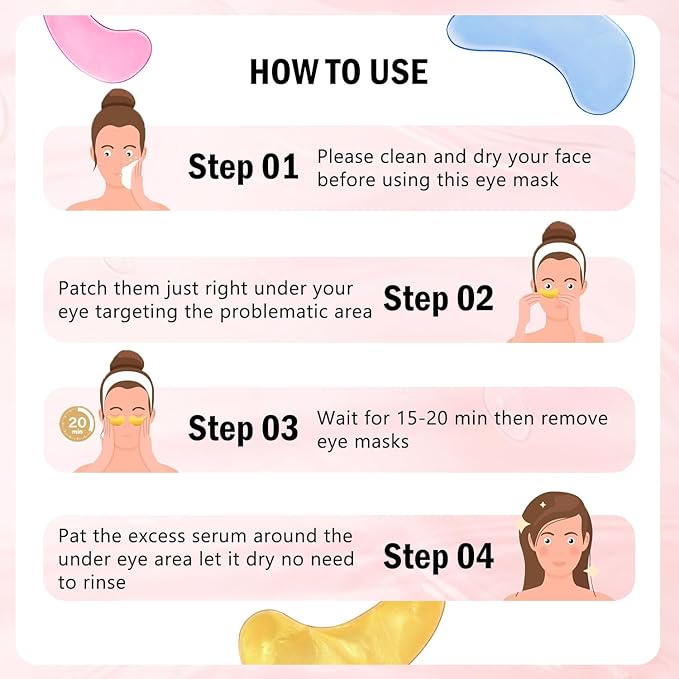 Under Eye Patches (30 Pairs) - 24K Gold Eye Mask for Puffy Eyes, Dark Circles, Under Eye Bags and Smooth Wrinkles, Eye Gel Pads With Collagen, Hyaluronic Acid & Castor Oil