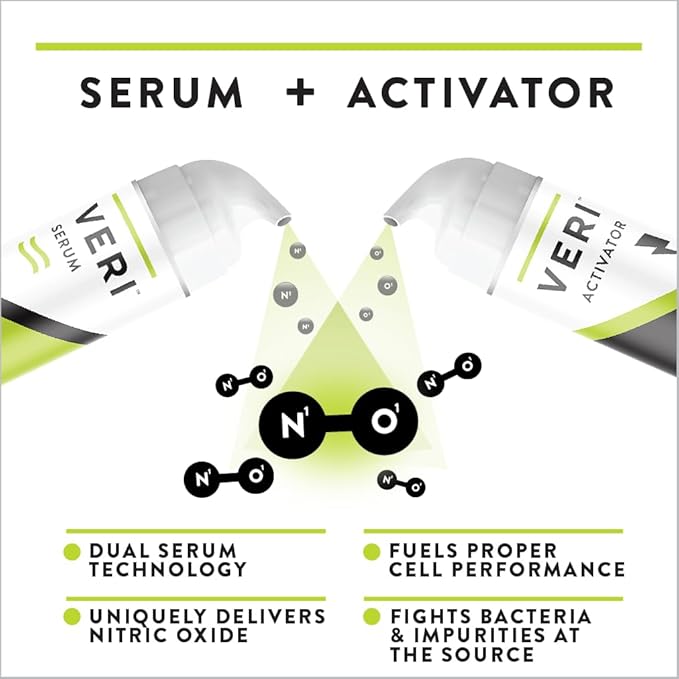 VERI Nitric Oxide + Salicylic Acid Clear Skin System (Peroxide-Free)- For Acne Prone Skin, Unclogs Pores, Clarifies Blemishes, Reduces Inflammation, Prevent Future Breakouts, 30 mL / 1 oz