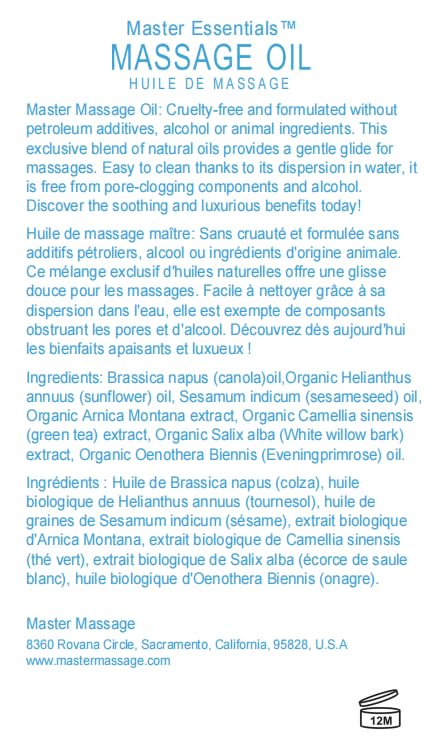 Master Massage Unscented Organic Massage Oil - 8 fl oz, Water-Soluble Blend, Skin-Nourishing Formula, Perfect for Massage Therapy and Home Use, Pack of 2