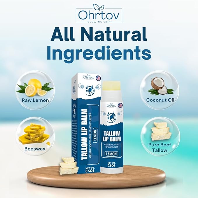 Beef Tallow Lip Balm – Natural Tallow Beeswax Chapstick – Hydrating Moisturizer Grass Fed Bison Tallow Balm Lip Care – Soothes Chapped, Dry Lips, Sensitive Skin – Long Lasting & Vitamin Rich USA-Made