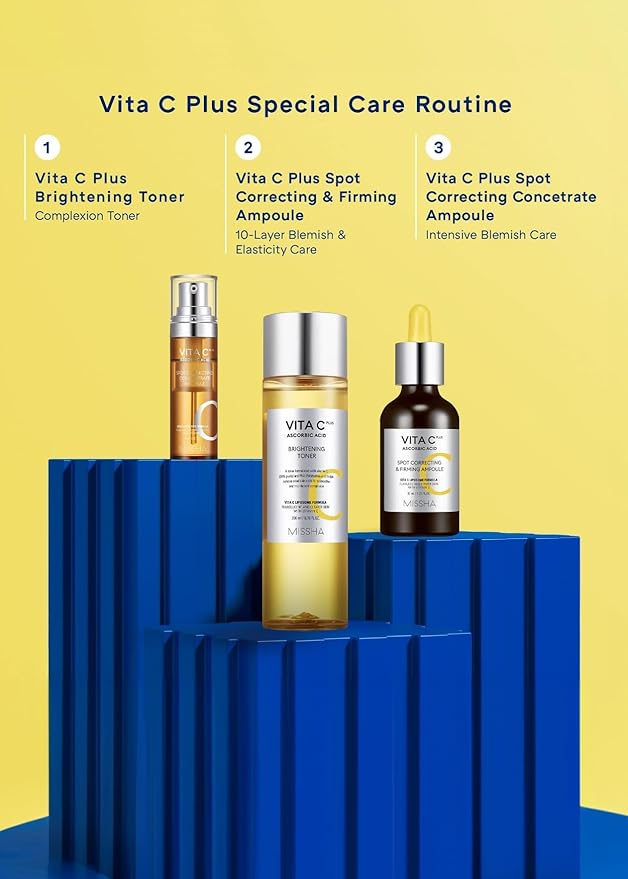 MISSHA Vita C Plus Spot Correcting Concentrate Ampoule 0.52 Fl oz/15ml, Korean Vitamin C Serum for Face, Improves Dark Spots & Firms Skin with 33% VITA C Liposome Formula, Mother's Day Gifts