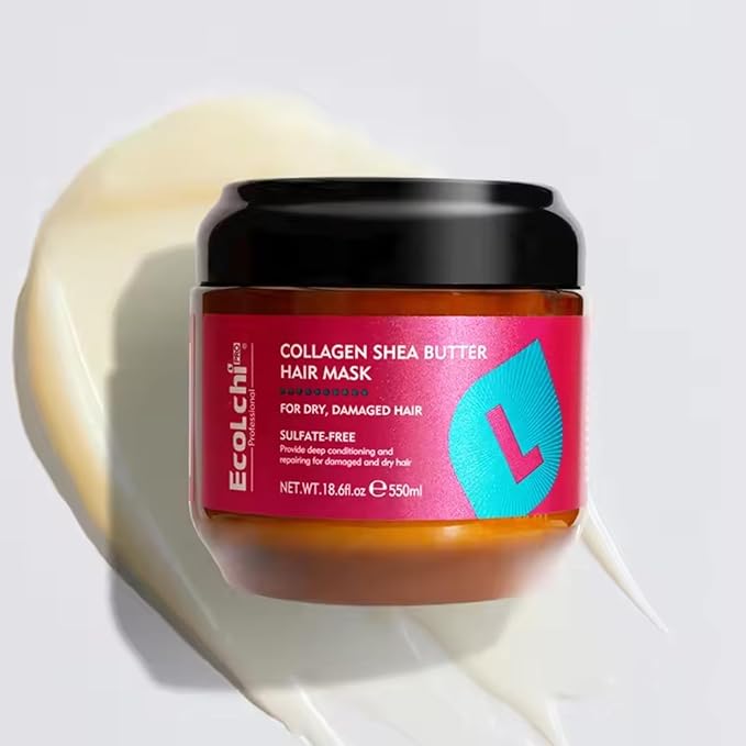 Ecolchi Hair Mask Argan Oil Set Deep Repair Conditioning Collagen Hair Treatment for Dry and Damaged Hair All Hair Types 550ml+60ml 18.6floz + 2floz