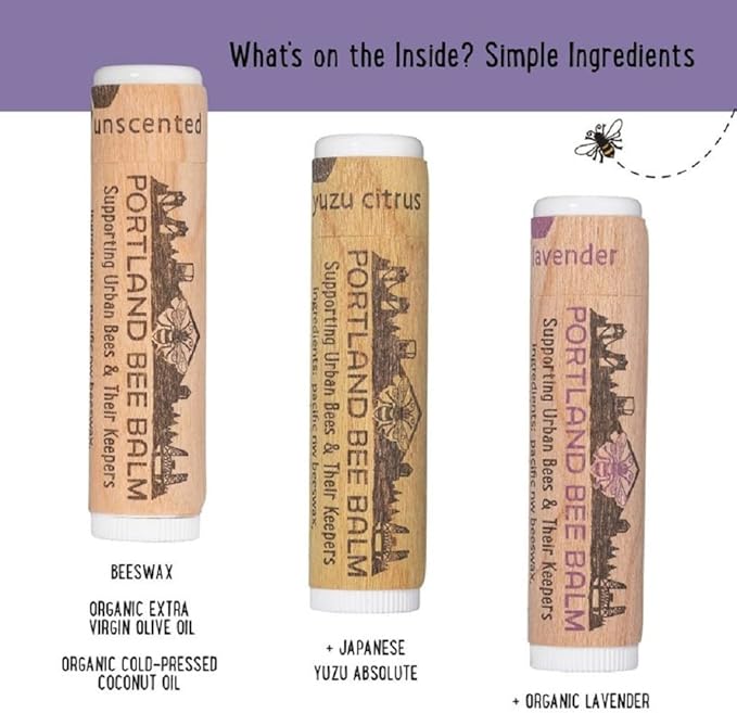 Portland Bee Balm All Natural Handmade Beeswax Based Lip Balm Unscented, Yuzu Citrus and Lavender Assortment 9 Count
