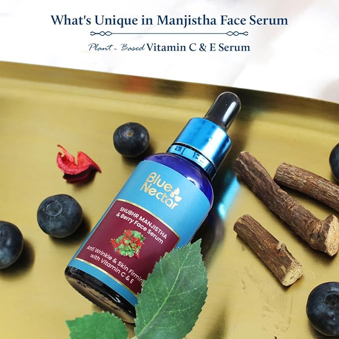 Blue Nectar Manjistha Vitamin C Face Serum for Anti Wrinkle & Skin Firming (1FlOz) with Natural Rose Face Toner for Glowing Skin & Pore Tightening(3.38Fl Oz)