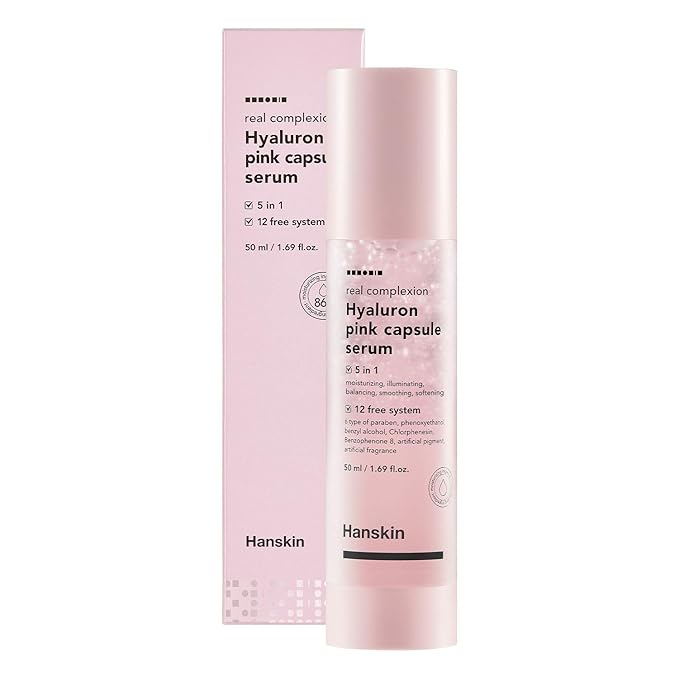 Hanskin Real Complexion Hyaluron Pink Capsule Serum with Vitamin B12, Intensive Moisture Deep Hydration, Hyaluronic Acid [50ml]