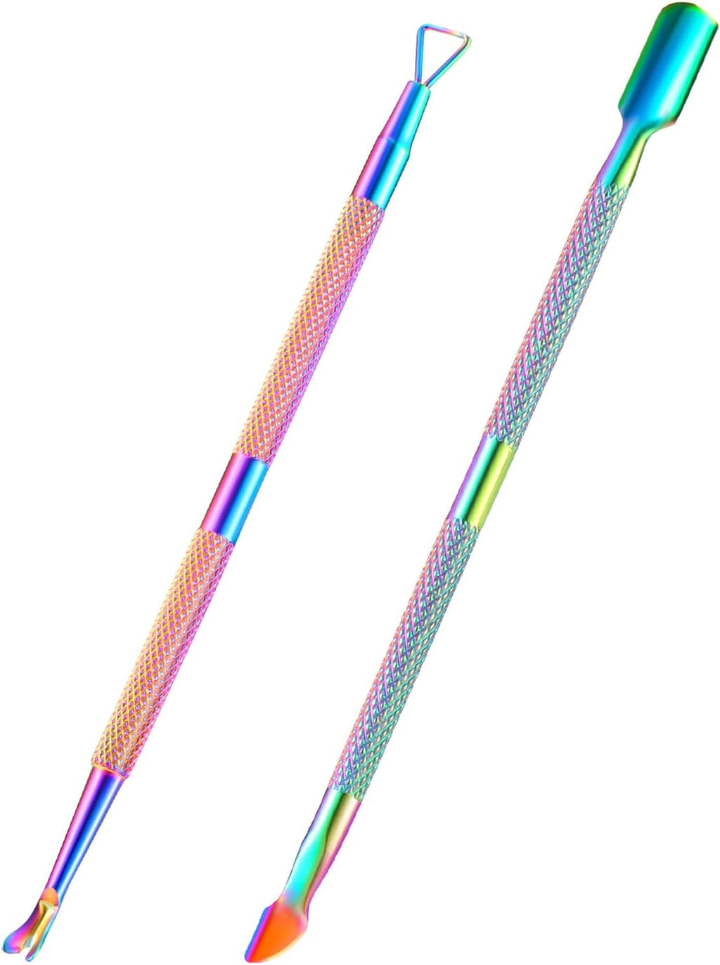 2PCS Cuticle Pusher and Cutter Remover, Xunxmas Salon Nail Scraper for Gel Polish, Stainless Steel Manicure and Pedicure Cleaner Tool for Fingernail and Toenail (Colorful)